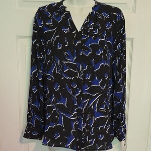 NWT Apt. 9 Blue Long Sleeve Buttoned Blouse Petite M.